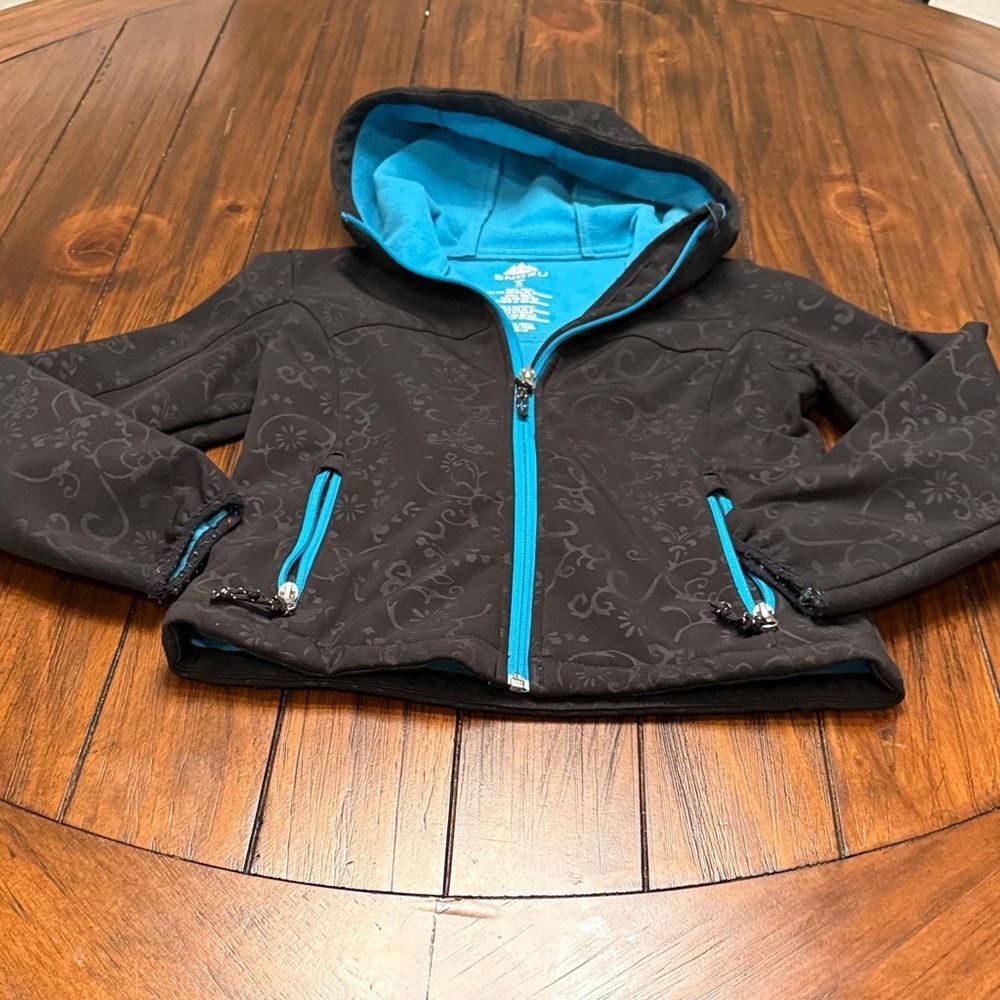 Snozu Black Print Jacket with Blue Interior. Size S 7/8
